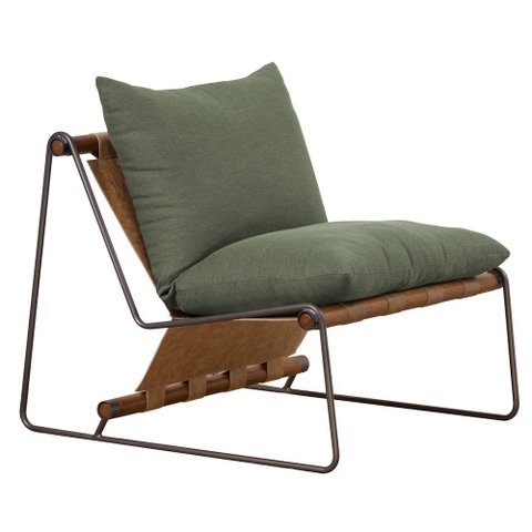 Poltrona Decorativa Turim Base Titânio Recouro Camel Linho Verde - Nexta Casa