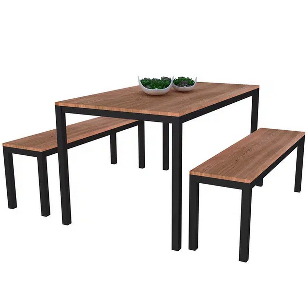 Conjunto de Mesa 2 Bancos 136cm Tampo MDP Estrutura em Aço Aura Fabone - 2