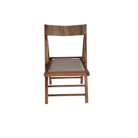 Cadeira Dobrável em Madeira Rústica Cor Castanho com Assento Estofado e Encosto Anatômico Preebel Co