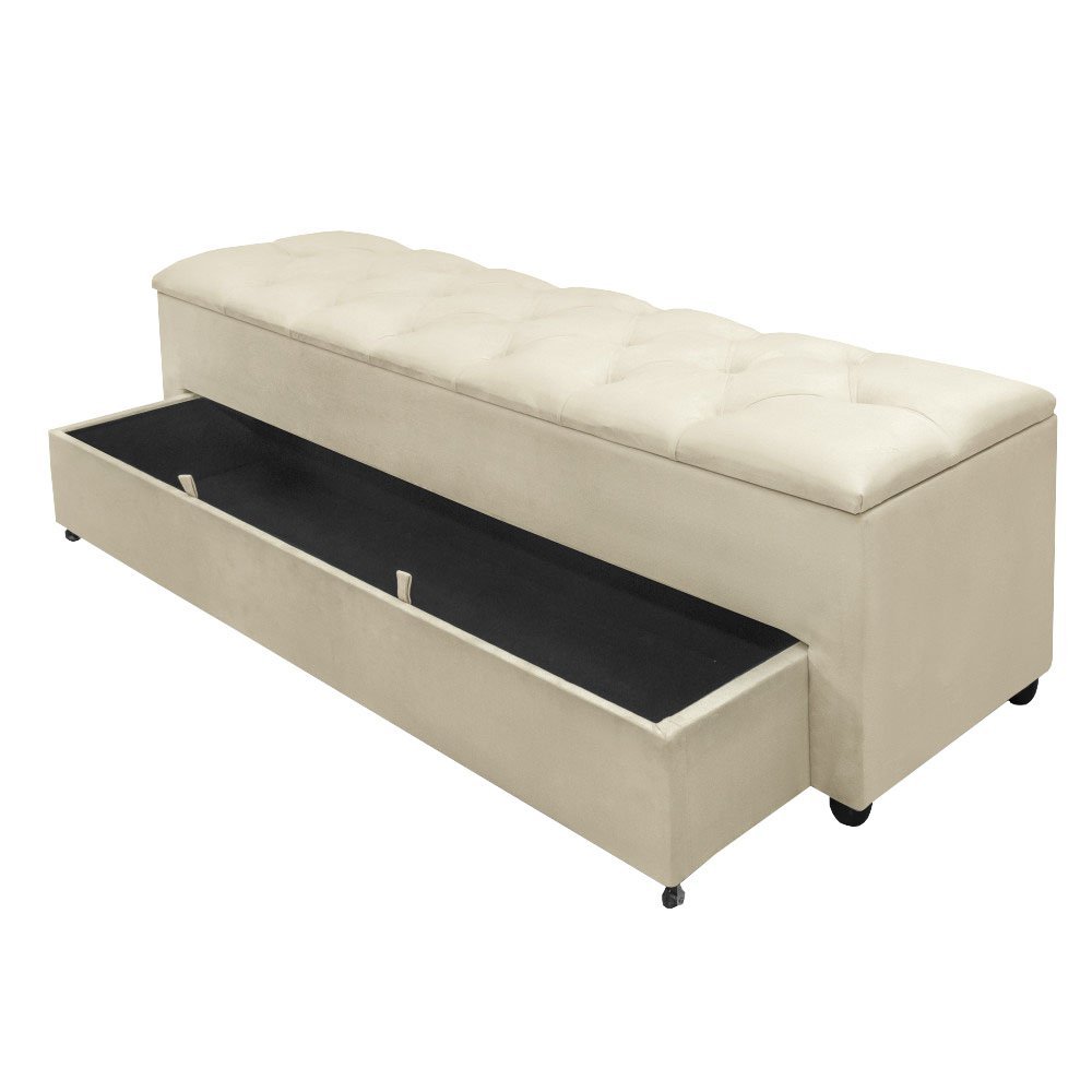 Recamier Baú Sapateiro Com Gaveta Casal Paris 130 Cm Moveis House Magia Bege - 2