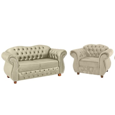 Uma Namoradeira Chesterfield Merlo + Uma poltrona - Suede Nude/ decoração, recepção, sala tv esta