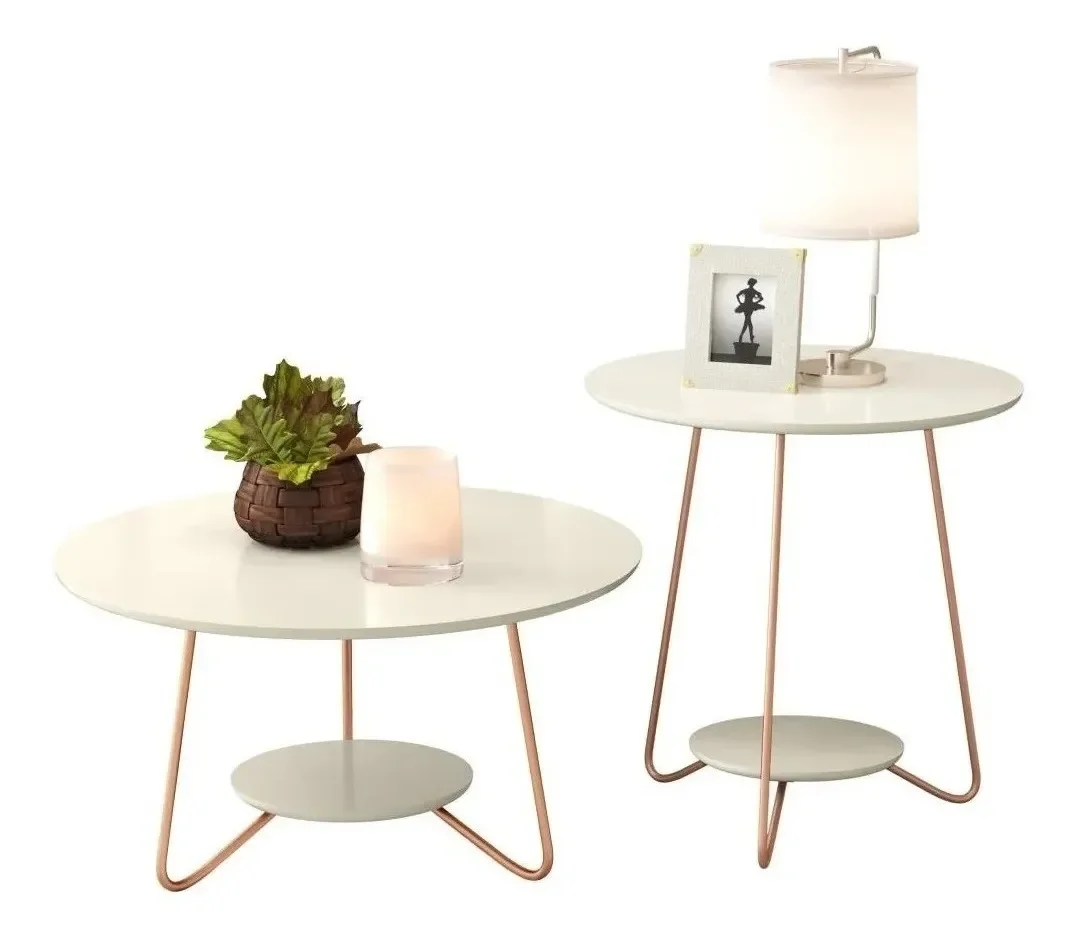Ver imagem 1 de Conjunto Mesa Decoração Para Sala Centro E Lateral Liz OffWhite