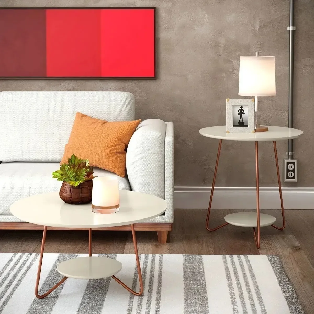 Ver imagem 2 de Conjunto Mesa Decoração Para Sala Centro E Lateral Liz OffWhite