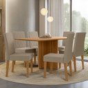 Ver imagem 1 de Conjunto Mesa de Jantar Helo 160cm 6 Cadeiras Jade Revestidas em Suede Carvalho
