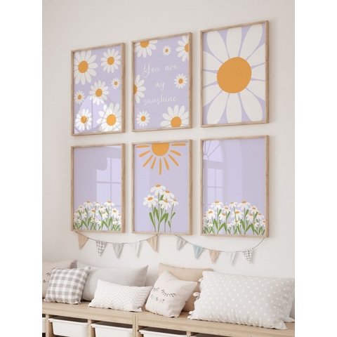 Kit 6 Quadros Decorativos Infantil Flores Girassol No1
