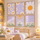 Ver imagem 1 de Kit 6 Quadros Infantil Flores Girassol Quarto Bebê 40x60 Moldura Madeira NO1