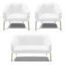 Ver imagem 1 de Sofá Namoradeira e 2 Poltronas Pé de Ferro Dourado Stella Corano Branco D03 - D'Rossi