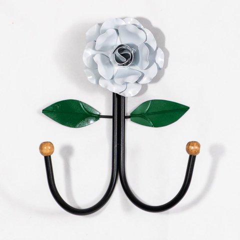 Cabideiro de Parede Cabide para Roupas 2 Ganchos Flor Branca