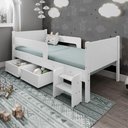 Ver imagem 1 de Cama Solteiro com 2 Baus Organizador e Escada Luna Plus Branco com Colchão