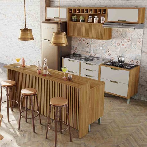 Cozinha Modulada 08 Peças Ripado Nesher Imperatriz Gourmet 100% Mdf
