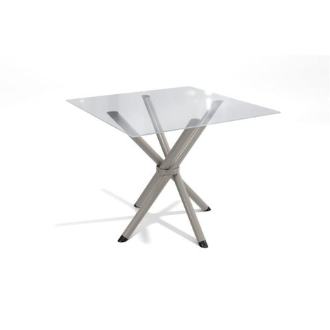 Mesa de Sala Jantar Volga C/ Tampo de Vidro Quadrado 90cm Niquel - Kappesberg