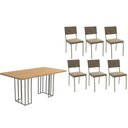 Ver imagem 1 de Conjunto: Mesa de Cozinha Duina C/ Tampo de Madeira 160cm e 6 Cadeiras Zaria Niquel/freijo - Suede