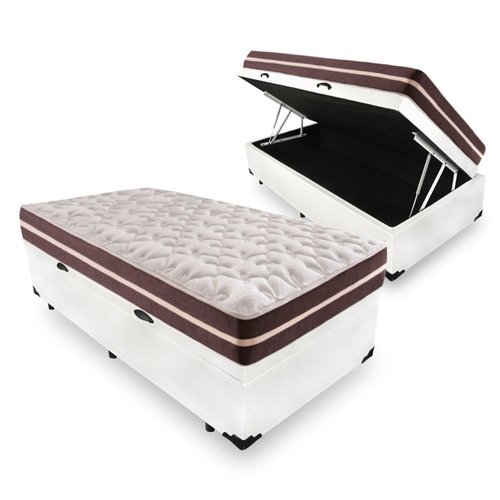 Cama Box Baú Solteiro 88 Tecido Sintético Branco com Colchão Little Angel - Bello Box - Mola Superla