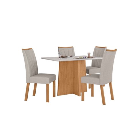 Conjunto Sala de Jantar Mesa Celebrare 120 Tampo Vidro Off White com 4 Cadeiras Apogeu - Lopas Amend