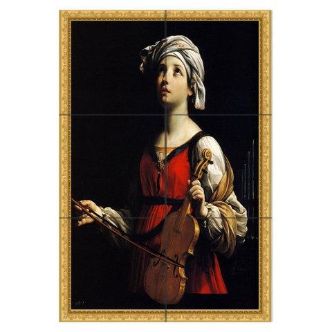 Quadro Santa Cecília com Instrumento Musical 60x40 em Azulejos