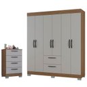 Ver imagem 1 de Cômoda 867 4 Gavetas e Guarda Roupa Casal Tóquio 6 Portas Castanho Off White - Poquema