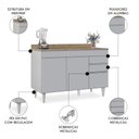 Ver imagem 3 de Balcão de Cozinha para Pia 120cm com Tampo Michigan Cinza Claro/castanho - Lumil Lumil Móveis