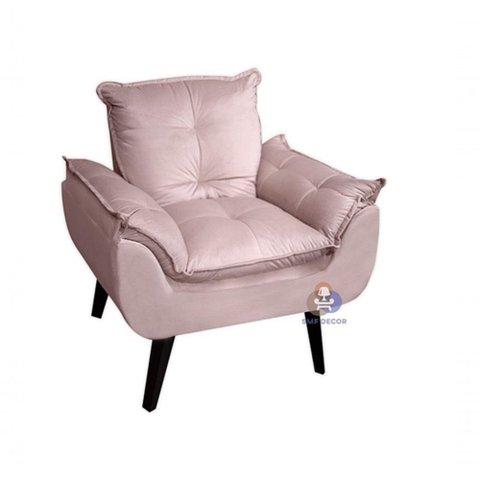Poltrona/cadeira Decorativa Glamour com Pés Quadrado Rosa Veludo