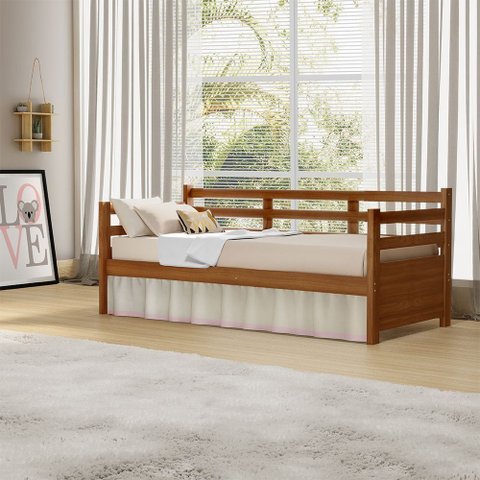 Sofá Cama para Copa Solteiro Madeira Maciça Enjoy Mona Mais Nicho Vintage Retrô e Reforçada Castanho
