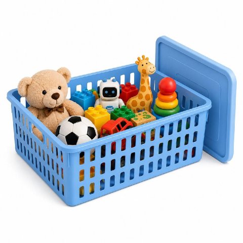 Caixa Organizadora Infantil Empilhavel Cesto com Tampa Azul Multiuso Guarda Roupa Porta Objetos Sapa