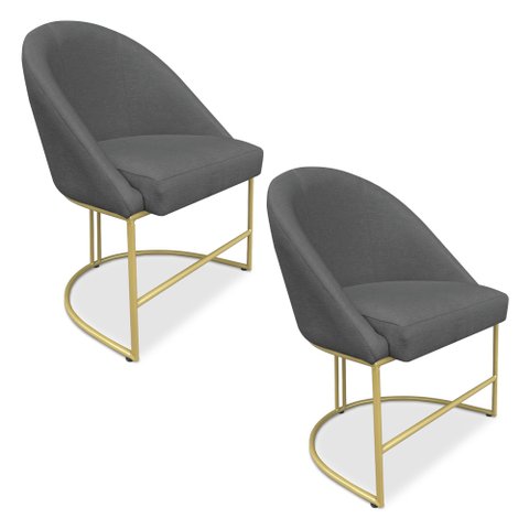 Kit 02 Cadeiras Poltrona de Jantar Bela Suede Base Metálica Industrial Dourado - Pallazio