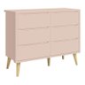 Cômoda Infantil Theo 6 Gavetas Rosa Fosco com Pés Madeira Natural - Reller Móveis - 1