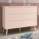 Ver imagem 2 de Cômoda Infantil Theo 6 Gavetas Rosa Fosco com Pés Madeira Natural - Reller Móveis