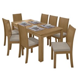 Mesa de Jantar 200x90 com 8 Cadeiras Athenas Amêndoa/Veludo Creme - Móveis Lopas - 1