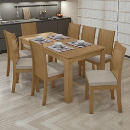 Mesa de Jantar 200x90 com 8 Cadeiras Athenas Amêndoa/Veludo Creme - Móveis Lopas - 2