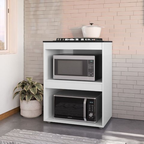 Balcão de Cozinha para Cooktop 4 e 5 Bocas com 2 Nicho para Forno e Microondas Adriana AJL - Branco