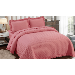Kit Colcha Peplum Queen 3 Pçs 2,40m X 2,60m Rosa Escuro Sonhare