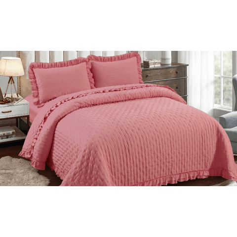 Kit Colcha Peplum Queen 3 Pçs 2,40m X 2,60m Rosa Escuro Sonhare