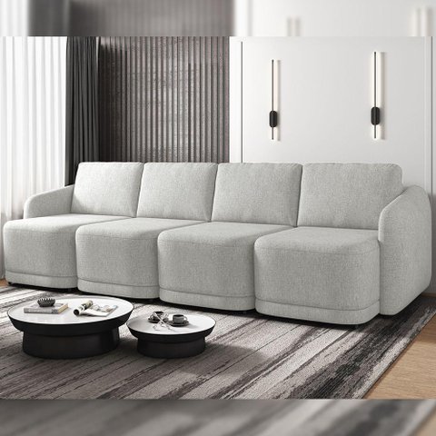 Sofá Cama Modulado Retrátil e Reclinável Decorativo Varsóvia 396cm Linho Cinza G33 - Gran Belo