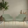 Kit 02 Poltronas Decorativas Jade Base Aço Ouro Fosco Bouclé Verde Claro - Nexta Casa - 2