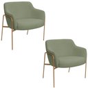 Ver imagem 1 de Kit 02 Poltronas Decorativas Jade Base Aço Ouro Fosco Bouclé Verde Claro - Nexta Casa