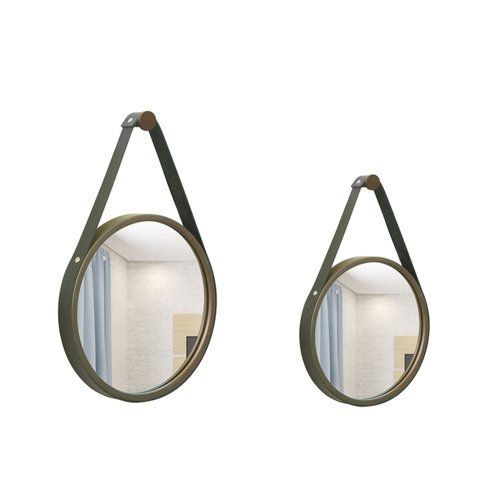 Kit Espelho Decorativo Adnet Branco 20 E 30 cm Alça Caramelo Redondo Marrom/Preto