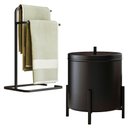 Ver imagem 1 de Kit Porta Toalha de Rosto e Lixeira de Banheiro 6l Eleganza Metal Preto - Pallazio