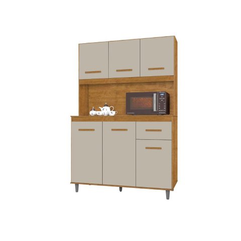 Armário de Cozinha Ca 6 Portas + Gaveta Organizadora Cor Ipê / Off White