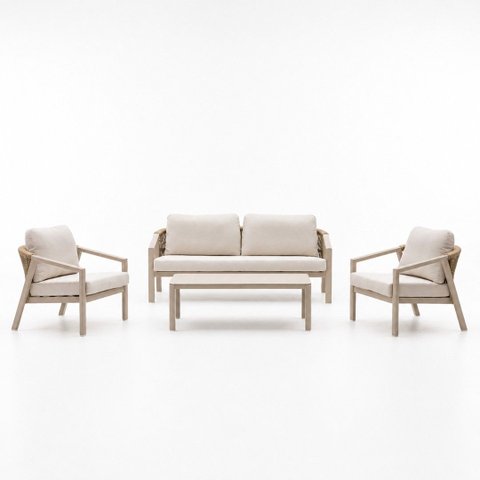 Conjunto Sofa Area Externa Corda Nautica Aluminio Shell Bege