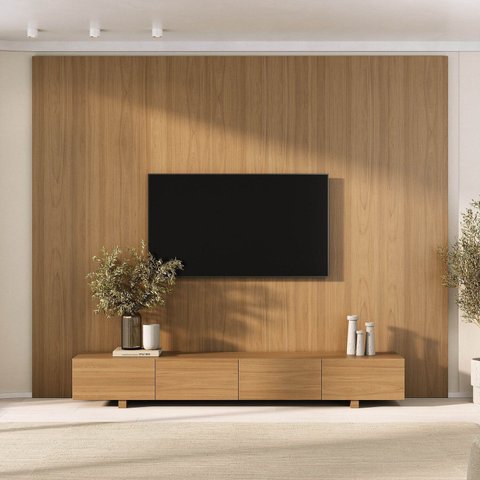 Rack com Painel Liso TV até 86 Polegadas Planejado 280x230cm Aruá CabeCasa MadeiraOriginals Marrom Jatobá