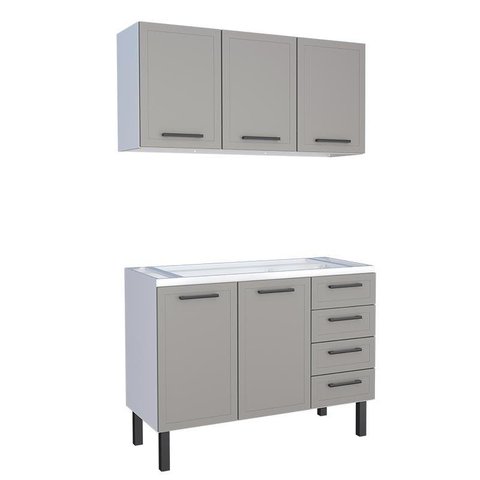 Cozinha Completa Gabinete Para Pia 120 e Armário Aéreo Juno/Apolo 4 Gavetas Cozimax Cinza Argila