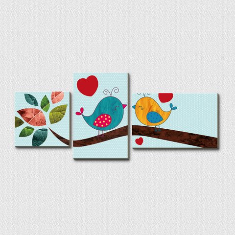 Passarinhos Apaixonados - Quadro ou Placa Decorativa com 3 Peças - 6mm - Placa Decorativa - Ultra-br