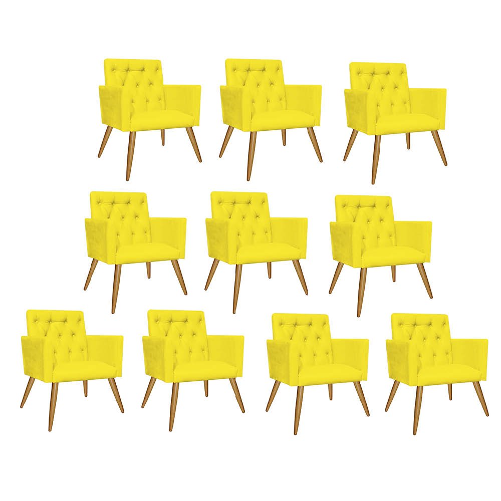 Kit 10 Poltrona Cadeira Nina Captone Decorativa Recepção Sala De Estar Corino Amarelo - FLORENZZE - 1