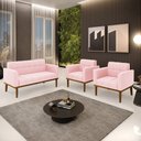 Ver imagem 2 de Conjunto 2 Poltronas e 1 Namoradeira Decorativa Karen Pés Fixo em Madeira Castanho Suede Rosa Bebê G