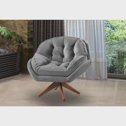 Poltrona Decorativa Califórnia com Base Giratória Suede - Cinza - 2
