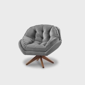 Poltrona Decorativa Califórnia com Base Giratória Suede - Cinza