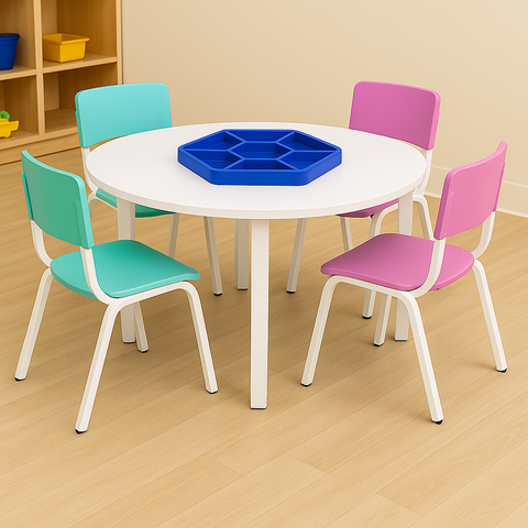 Jogo de Mesa Infantil Redonda com Organizador e com 4 Cadeiras Rosa/verde Água Resistentes