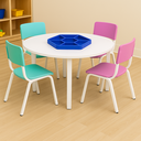 Ver imagem 1 de Jogo de Mesa Infantil Redonda com Organizador e com 4 Cadeiras Rosa/verde Água Resistentes