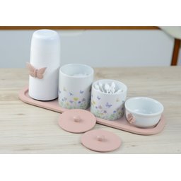Kit Higiene Borboleta Rosê Menina Porcelana Bebê Quarto K205 Cuidados - 2