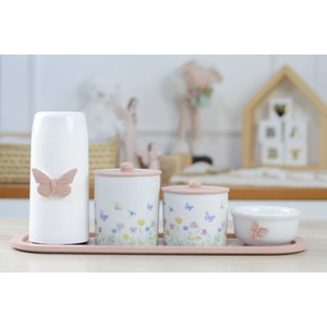 Kit Higiene Borboleta Rosê Menina Porcelana Bebê Quarto K205 Cuidados